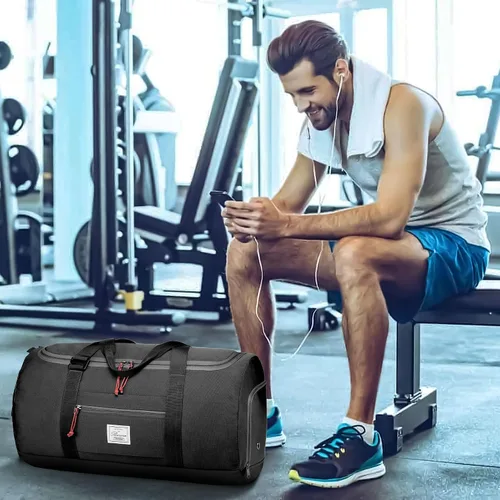Miniatura 6 de Bolsa de viaje para hombre, 65 L, tamaño mediano, bolsa de viaje para fin de semana durante la noche con bolsillo húmedo y compartimento