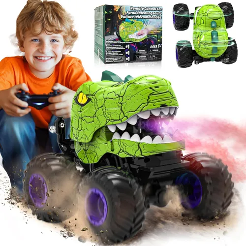 Miniatura 9 de BEZGAR Juguetes de Camiones Monstruo - Camión Monstruo de Control Remoto con Aspersión, Luz, Música, Juguetes de Dinosaurios para Niños, Camión RC a