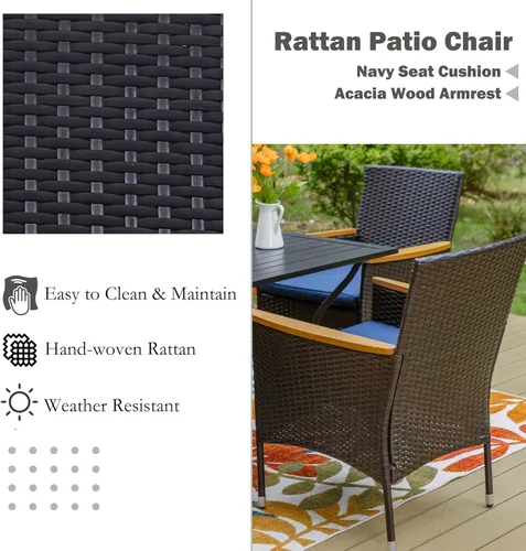 Miniatura 3 de Sophia & William Juego de 4 sillas de ratán para patio, 4 sillas de comedor de mimbre para exteriores con cojines de asiento y reposabrazos de madera