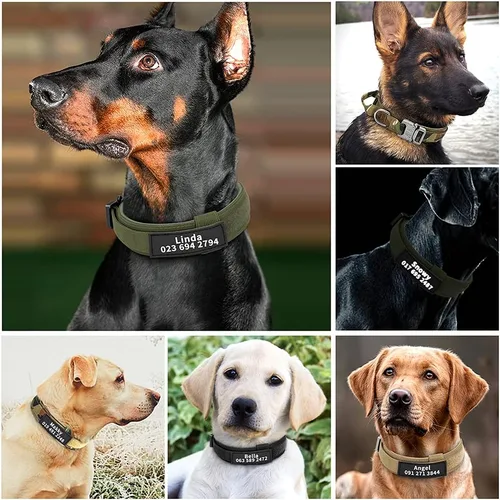 Miniatura 6 de Collar táctico militar personalizado para perro con asa, etiquetas de nombre de mascotas personalizadas para perros medianos y grandes para Negro