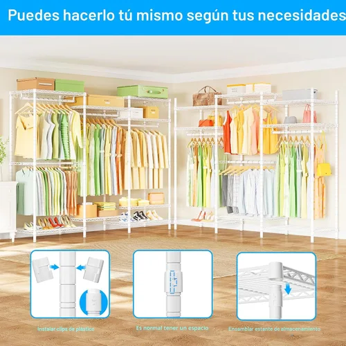Miniatura 4 de Ulif E13 Perchero de Ropa de Servicio Pesado (Con 4 Barras Colgadoras y 8 Estantes) Percheros Independientes para Colgar Ropa, Organizador de Closet