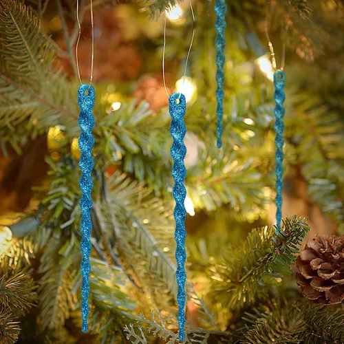 Miniatura 5 de AMS Adornos de carámbanos de plástico con purpurina brillante, 30 piezas de carámbanos torcidos, decoración para árbol de Navidad y colgar en Azul