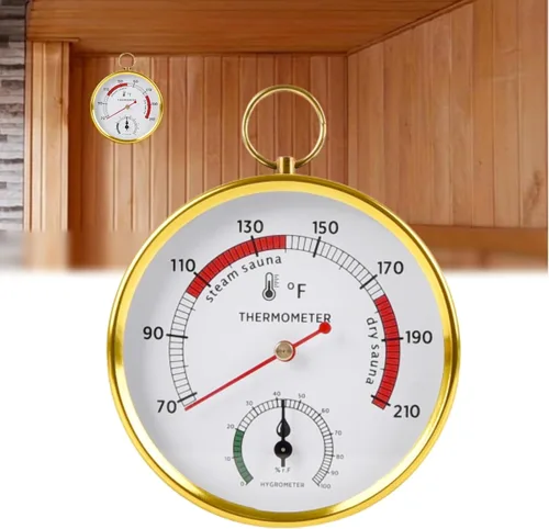 Miniatura 9 de Termómetro de sauna 2 en 1 Fahrenheit e higrómetro, acero inoxidable redondo doble temperatura y humedad 68-212°F/0-100% RH, medidor digital