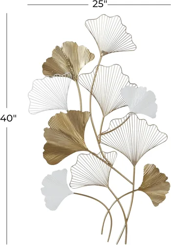 Miniatura 6 de Deco 79 Escultura de pared de hoja de metal para decoración de pared con detalles blancos, arte de pared de 25 x 2 x 40 pulgadas, dorado