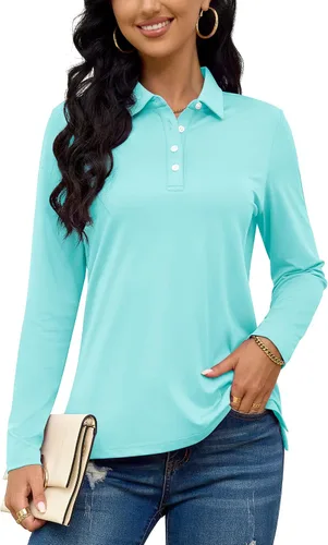 Miniatura 3 de TACVASEN Camisas tipo polo para mujer, camisetas casuales de manga larga para golf
