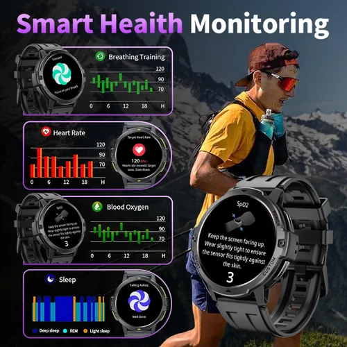 Miniatura 6 de GPS Smart Watches for Men,580mAh/1.46'' Military Smart Watch,3ATM Waterproof Outdoor Men's Sport Watches with 100+ Sports,24/7 Sleep/Heart Rate Gray