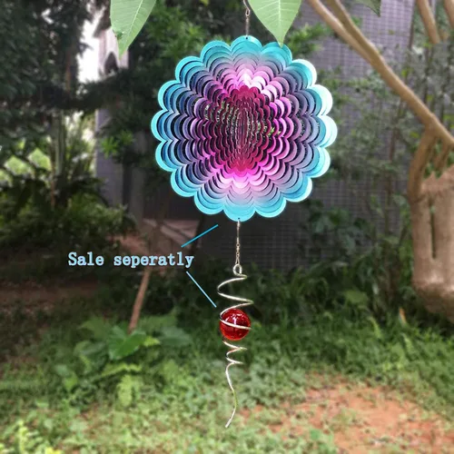 Miniatura 4 de FONMY Molinillo de viento de acero inoxidable colgante 3D para decoración de jardín para interiores y exteriores, diseño de girasol azul y rosa, 12