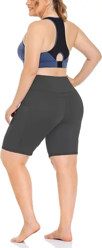 Miniatura 6 de ZERDOCEAN Pantalones cortos de ciclismo para mujer, talla grande, de 8 a 5 pulgadas, cintura alta, para yoga, entrenamiento, deportes, atletismo