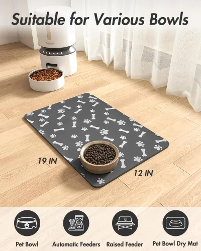 Miniatura 8 de MontVoo Tapete de comida para perros, tapete de alimentación de mascotas para alimentos y agua, dispensador sin manchas, de secado rápido, tapete