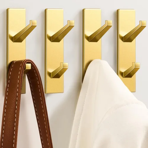 susswiff Ganchos de Pared Dorados para Abrigo y Toalla: Colgador Adhesivo para Puerta de 5.9 kg, Paquete de 4