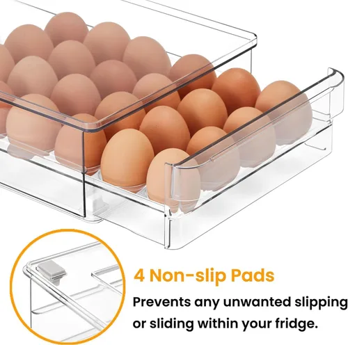 Miniatura 5 de vacane Soporte para huevos de 24 capacidades para refrigerador, cajón de huevos para refrigerador, contenedor de almacenamiento de huevos extraíble