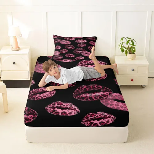 Miniatura 3 de Feelyou Leopard Print Lips Fitted Sheet Twin Size for Kids Boys Girls Cheetah Print Bed Sheets Set 16" Deep Pocket Soft Breathable Microfiber