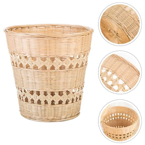 Miniatura 9 de Cabilock Bote de basura de bambú hecho a mano cesta tejida para el hogar basura, cesta de papel, contenedor de basura tejido de estilo rústico