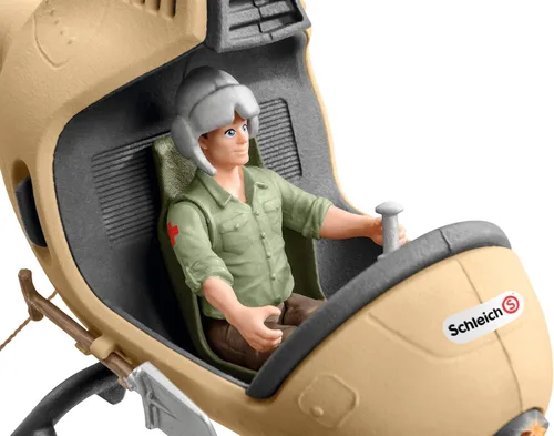 Miniatura 7 de Schleich Wild Life - Juego de helicóptero de rescate de animales de 8 piezas con figuras de león e hipopótamo, altamente detallado, duradero