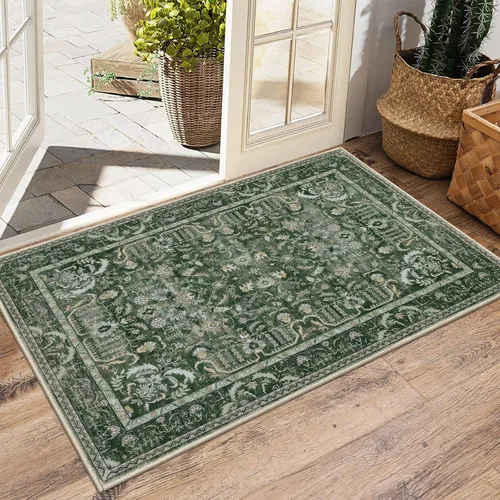 Miniatura 140 de U'Artlines Alfombra de Área Bohemia Lavable, 2x3 Pequeña Suave Antideslizante Vintage Felpudo para Puerta Frontal Interior Alfombra Verde