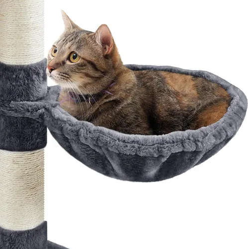 Miniatura 4 de Topeakmart Árbol para gatos grande de 79 pulgadas para gatos de interior, árbol para gatos de varios niveles con postes rascadores, cesta y postes