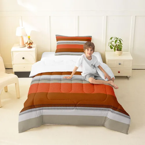 Miniatura 55 de jejeloiu Juego de edredón geométrico para niños, tamaño individual, diseño de rayas de color negro, blanco y gris, juego de ropa de cama decorativo