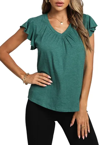 Miniatura 3 de LYANER Blusa casual con volantes y cuello en V para mujer