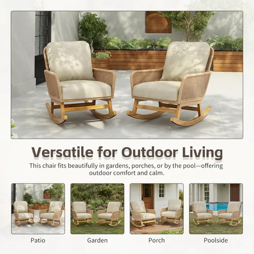 Miniatura 5 de Christopher Knight Home Nadine - Mecedora para patio, mecedora de mimbre, mecedora de patas de madera, silla de mimbre de ratán de polietileno, Beige