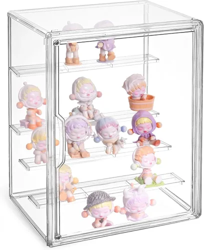Miniatura 11 de Vitrina acrílica para figuras, organizador de almacenamiento transparente de 3 niveles montado en la pared, caja de exhibición con puerta magnética
