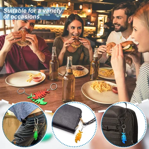 Miniatura 6 de Cunhill Llavero de hueso de pescado, llavero con dije de pez, accesorios para primer cumpleaños, regalos de fiesta, abrebotellas para hombres