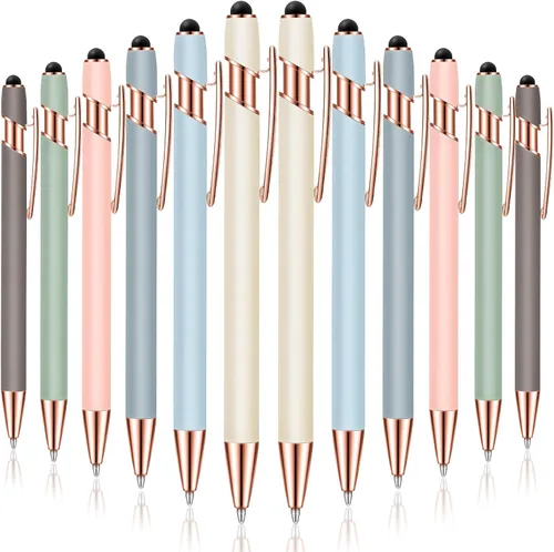 Miniatura 11 de Tenare 12 piezas 2 en 1 bolígrafo de metal con punta de lápiz capacitivo, bolígrafo de 1,0 mm de tinta negra para pantallas táctiles (color surtido)