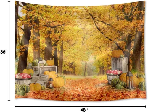 Miniatura 5 de HVEST Tapiz de hojas de arce otoñales para colgar en la pared, hojas de arce caídas, bosque y calabaza, tapiz para colgar en la pared, tapiz