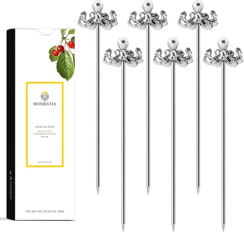 Miniatura 24 de Homestia Púas de cóctel doradas, 16 púas de Martini torcidas de acero inoxidable de 4.3 pulgadas, brochetas de metal reutilizables para cócteles