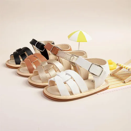 Miniatura 14 de Meckior Sandalias de verano con punta abierta y suave de piel sintética para bebés y niñas pequeñas
