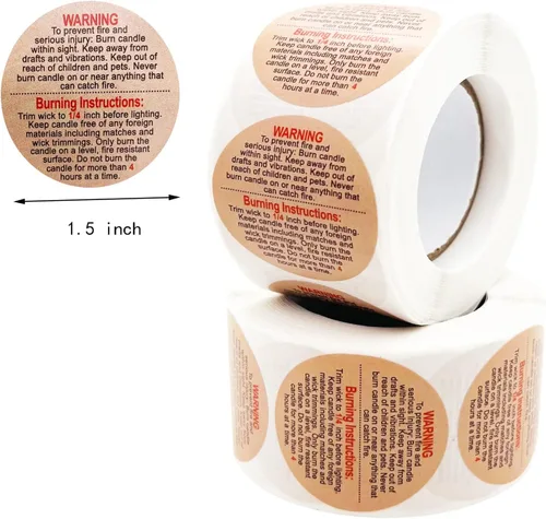 Miniatura 3 de 1000 piezas de etiquetas de advertencia, pegatinas de seguridad de 1.5 pulgadas para hacer velas de bricolaje en tarros, marrón