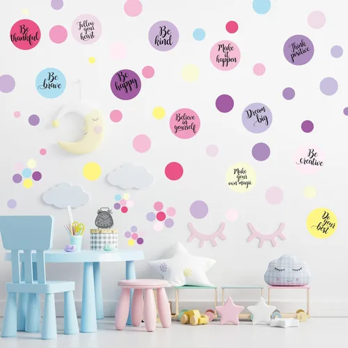 Miniatura 10 de TaoBary 288 calcomanías de pared de lunares, inspiradoras para aula, niños, cita motivacional, círculo, calcomanías de pared extraíbles con letras