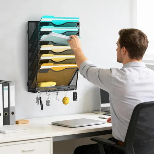 Miniatura 7 de Delifox Organizador de archivos de pared de 7 niveles, soporte para archivos de pared, organizador de carpetas de papel de montaje en pared