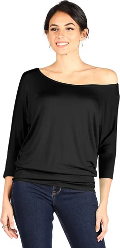 Miniatura 2 de Camiseta sexy para mujer, estilo dolman, con hombros descubiertos, manga 34, cintura con bandas, tallas regulares y grandes
