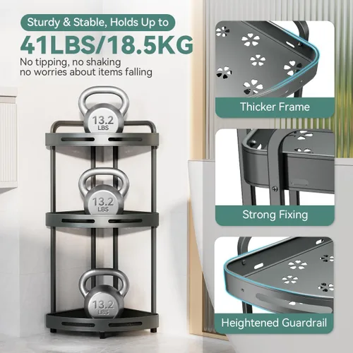 Miniatura 6 de Organizador de ducha esquinero de pie, organizador de ducha a prueba de óxido de 3 niveles con soporte para jabón, soporte de ducha de aluminio