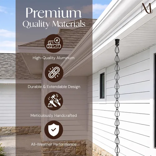 Miniatura 3 de Monarch Rain Chains Cadenas de lluvia negras de lágrima de aluminio para canaletas – Cadena de lluvia decorativa negra de 8.5 pies, cadena