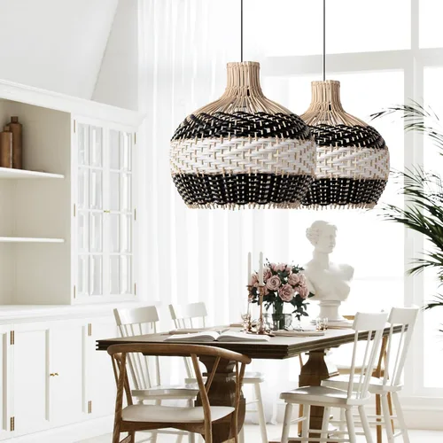 Miniatura 5 de Arturesthome Lámpara colgante de ratán para isla de cocina, candelabro de mimbre, pantalla de techo colgante tejida a mano para sala de estar