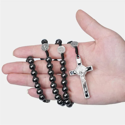 Miniatura 3 de Rosario católico de hematita para hombre de 0.315 in Rosario duradero para oraciones, meditación y protección espiritual, ideal para uso diario
