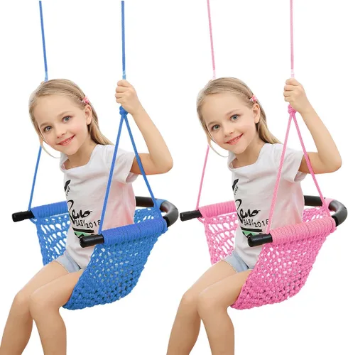 Miniatura 9 de Asiento de columpio para niños pequeños tejido a mano para niños con cuerdas ajustables, juego de columpios Little Tikes, para interiores y Gris