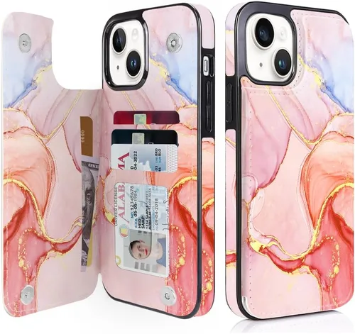 Miniatura 63 de uCOLOR Funda compatible con iPhone 15 de 6.1 pulgadas con ranura para tarjetero, función atril, doble cierre magnético y bloqueo RFID, funda de 6.1