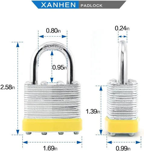 Miniatura 2 de Candados con llave de acero laminado con llave igual, candados a granel, candados de grillete normales, paquete de 6 para cerrojo, cobertizos