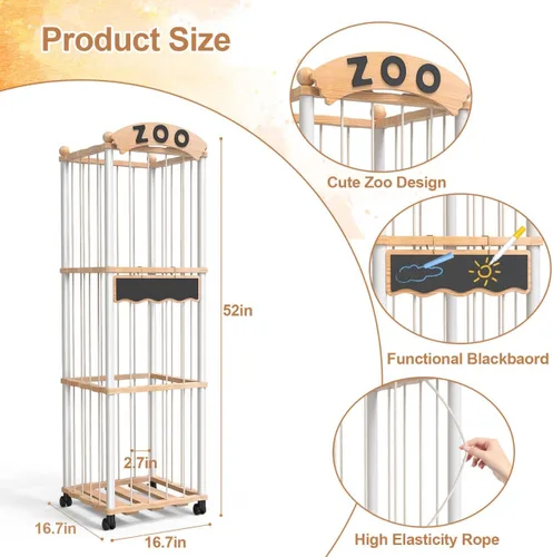 Miniatura 4 de Almacenamiento de animales de peluche, organizador de madera para animales de peluche, más de 120 almacenamientos de peluches, organizador