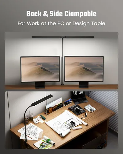 Miniatura 5 de Lámpara de escritorio de cuidado ocular ONLYWIN con abrazadera, barra de luz de escritorio LED para monitores duales, lámpara de mesa de cuello