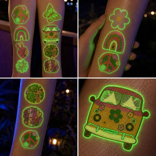 Miniatura 5 de 96 tatuajes temporales precortados de One Two Groovy de los años 60 y 70 para niños, suministros de fiesta temática de cumpleaños, decoración