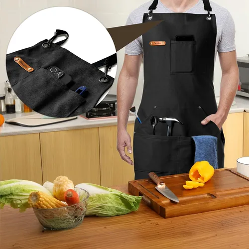 Miniatura 7 de Professional Work Chef Apron for Men Women, Duty Water-Resistant Cotton Canvas, Durable Adjustable, Cooking BBQ
