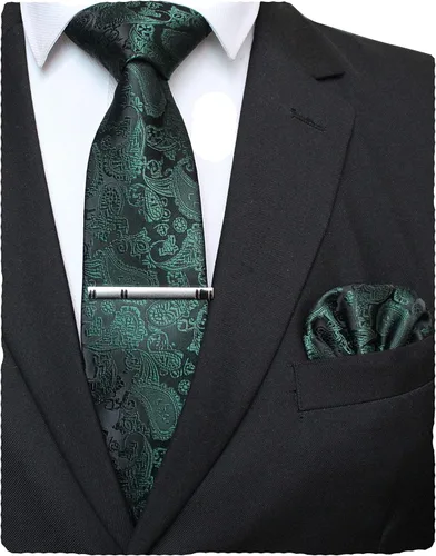 JEMYGINS Conjunto de corbata de cachemira de color sólido para hombre y pañuelo de bolsillo con clip de corbata