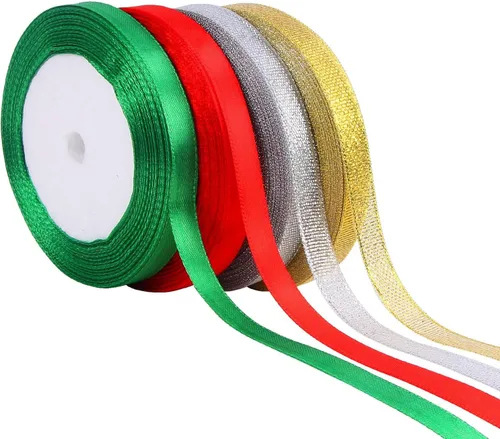 Miniatura 14 de DECYOOL - Cinta de Navidad, 4 rollos de 100 yardas de cintas navideñas para envolver regalos (0.6 in de ancho, rojo, verde, dorado y plateado)