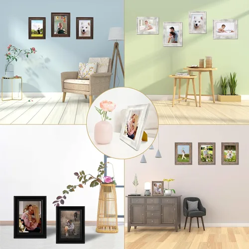 Miniatura 6 de Marcos de fotos de 3.5 x 5 pulgadas, diseño de madera negra, vidrio de alta definición para exhibición de mesa y montaje en pared, paquete de 4