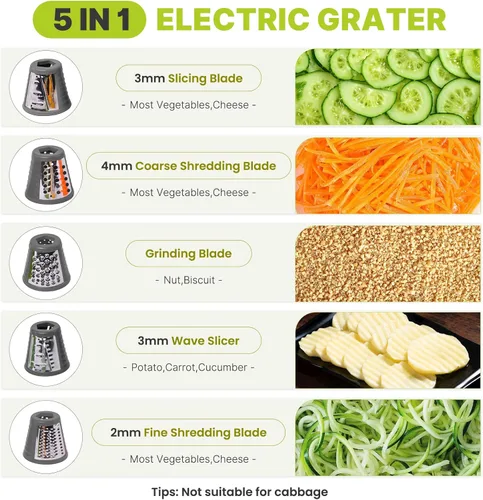 Miniatura 2 de Mokero Rallador de queso eléctrico 5 en 1 para queso, triturador automático de queso de cocina y tirador de ensaladas, picador de verduras fácil
