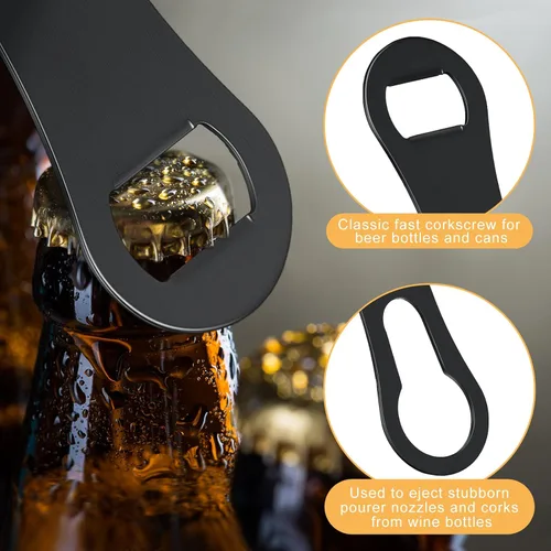 Miniatura 3 de Paquete de 2 abrebotellas y removedor de boquilla de vertido, barra de metal plana, abridor de llaves de velocidad de acero inoxidable, abrebotellas