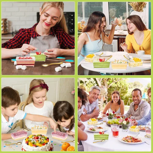 Miniatura 7 de DI QIU REN Paquete de 150 tazas de postre de plástico de 5 onzas con mini cucharas doradas y tapas, tazas de yogur transparente para parfait sirven
